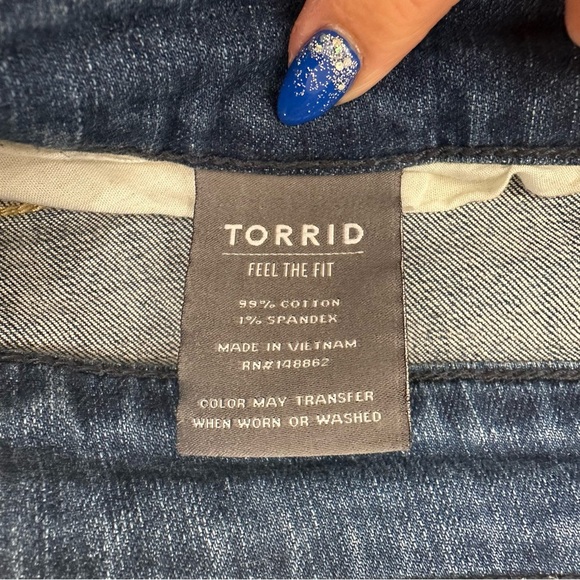 Torrid Button Fly Dark Blue Jean Shorts Distressed Hem size 20 plus size - Picture 4 of 10